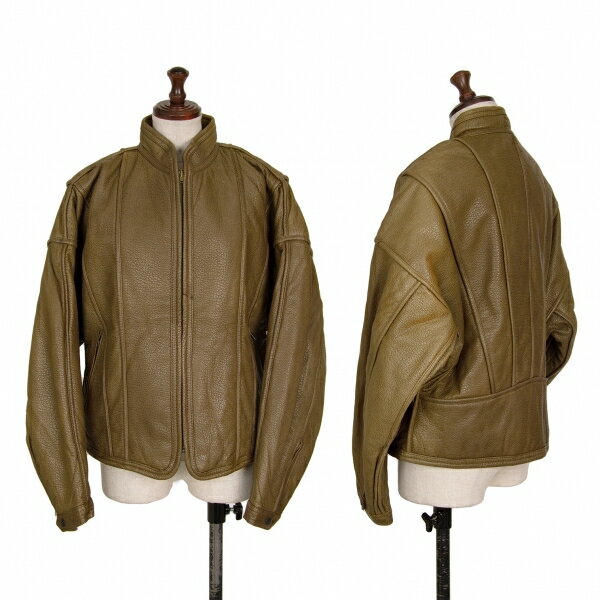 【中古】 イッセイミヤケISSEY MIYAKE アウトシームデザイン中綿シープレザーボンバージャケット カーキ11【レディース】