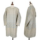 【中古】 イッセイミヤケISSEY MIYAKE ストライプジャガード切替ボタンレスコート ベージュ水色8【レディース】