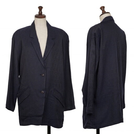 【中古】 イッセイミヤケISSEY MIYAKE ウールレーヨン斜行デザイン織りジャケット 青黒9【レディース】 【中古】 イッセイミヤケISSEY MIYAKE ウールレーヨン斜行デザイン織りジャケット 青黒9【レディース】