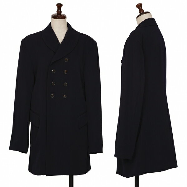 【中古】 ワイズY's ウールギャバショールカラーダブルジャケット 紺M位【レディース】
