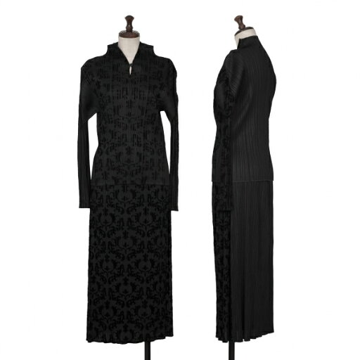【中古】 プリーツプリーズPLEATS PLEASE フロッキープリントセットアップスーツ 黒3 2【レディース】 【中古】 プリーツプリーズPLEATS PLEASE フロッキープリントセットアップスーツ 黒3 2【レディース】
