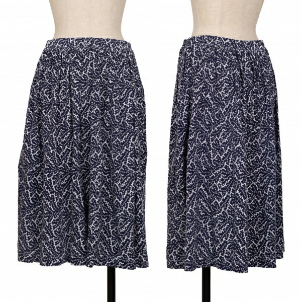 【中古】 コムコム コムデギャルソンCOMME des GARCONS コットン総柄ウエストゴムスカート 紺白SS【レディース】