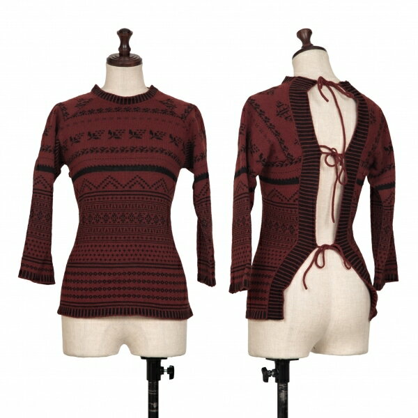 【中古】 ジャンポールゴルチエJean Paul GAULTIER バックレースアップジャガードニットセーター ボルドーM位【レディース】