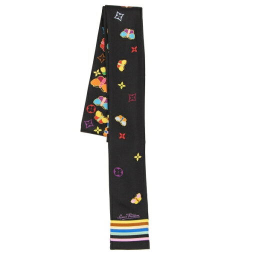 【中古】 ルイヴィトンLouis Vuitton シルクバタフライモノグラム細スカーフ 黒マルチF【レディース】 【中古】 ルイヴィトンLouis Vuitton シルクバタフライモノグラム細スカーフ 黒マルチF【レディース】