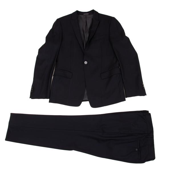 【中古】 エンポリオアルマーニEMPORIO ARMANI 光沢ウールセットアップスーツ 紺46【メンズ】