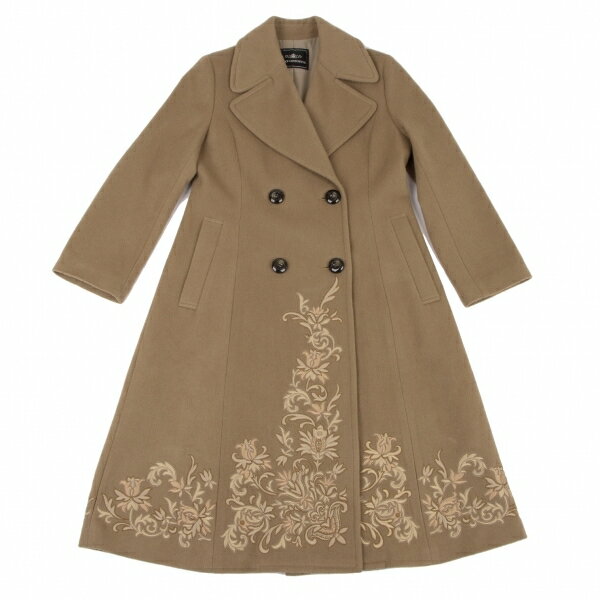 【中古】 グレースコンチネンタルGRACE CONTINENTAL フラワー刺繍メルトンダブルコート キャメル36【レディース】