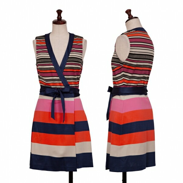 【中古】 ダイアンフォンファステンバーグDIANE VON FURSTENBERG マルチボーダーカシュクールチュニック オレンジピンク他【レディース】