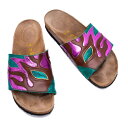 【中古】 ビルケンシュトックBIRKENSTOCK メタリック切替サンダル 茶ピンク緑37(23cm位)【レディース】