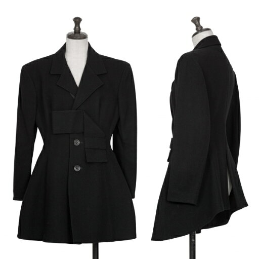 【中古】 ヨウジヤマモトファムYohji Yamamoto FEMME リボンボタンデザインウールジャケット 黒S【レディース】 【中古】 ヨウジヤマモトファムYohji Yamamoto FEMME リボンボタンデザインウールジャケット 黒S【レディース】