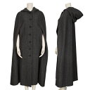 【中古】 クリスチャンディオールChristian Dior ウールヘリンボーンフーデッドマントコート 4 黒グレー36【レディース】