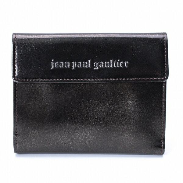 【中古】ジャンポールゴルチエJean Paul GAULTIER ロゴエンボスフラップポケット2つ折りウォレット 黒シルバー【メンズ】