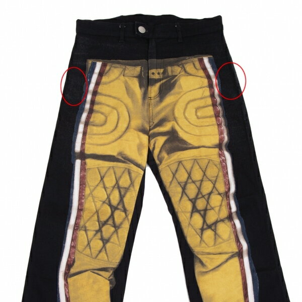 【中古】 ゴルチエジーンズGAULTIER JEAN'S バイカーパンツ転写デザインパンツ 紺黄他48【メンズ】