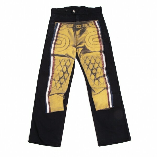 【中古】 ゴルチエジーンズGAULTIER JEAN'S バイカーパンツ転写デザインパンツ 紺黄他48【メンズ】