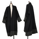 【中古】 コムデギャルソンCOMME des GARCONS ウールコットンバイカラーボタンレスコート 黒チャコールL位【レディース】