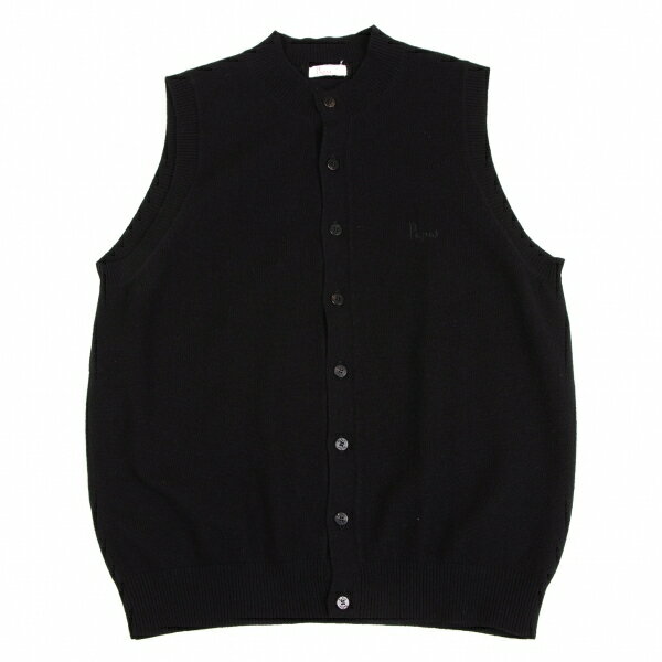 【中古】 パパスPapas カシミヤウールワンポイントロゴ刺繍ニットベスト 黒L【メンズ】