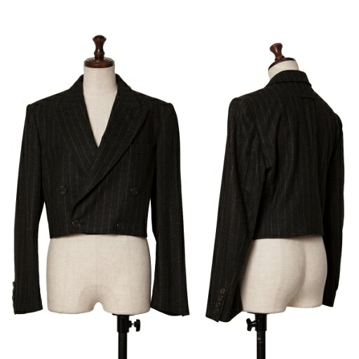 【中古】 ジャンポールゴルチエファムJean Paul GAULTIER FEMME カシミヤ混ウールストライプショートジャケット チャコールグレー40【レディース】 【中古】 ジャンポールゴルチエファムJean Paul GAULTIER FEMME カシミヤ混ウールストライプショートジャケット チャコールグレー40【レディース】