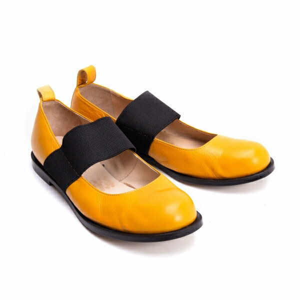 【中古】 コムデギャルソンCOMME des GARCONS ゴムストラップレザーフラットシューズ オレンジ24cm【レ..