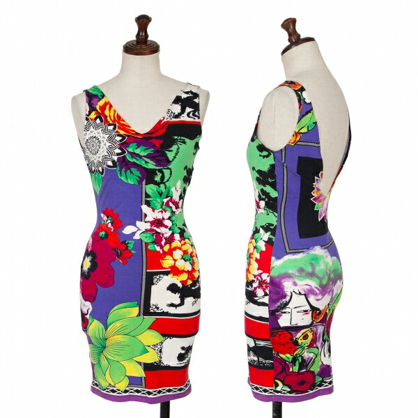【中古】 ヴェルサーチ ジーンズクチュールVERSACE JEANS COUTURE トロピカルプリントノースリーブ マルチ40【レディース】