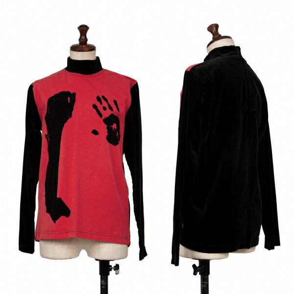 【中古】 ジャンポールゴルチエ ファムJean Paul GAULTIER FEMME ベロア切替ハンドデザイントップス 赤黒40【レディース】