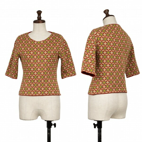 【中古】 シビラSybilla コットンジャガード半袖ニット モカマルチ40【レディース】