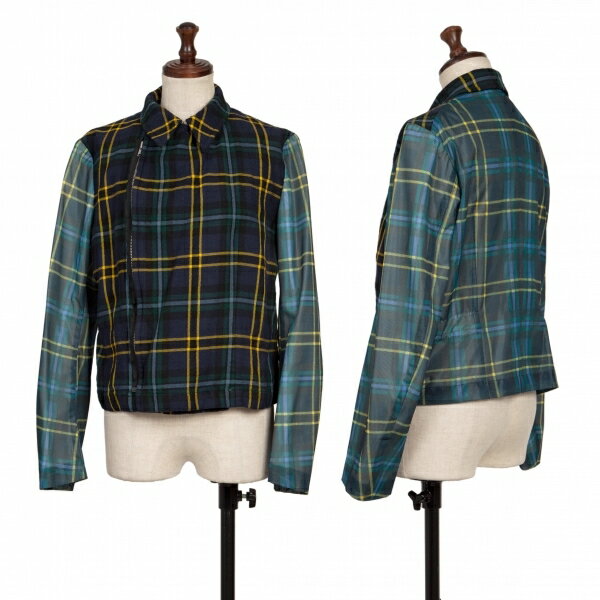 【中古】 コムコム コムデギャルソンCOMME des GARCONS製品洗い前後切替チェックジャケット 紺緑青M【レディース】