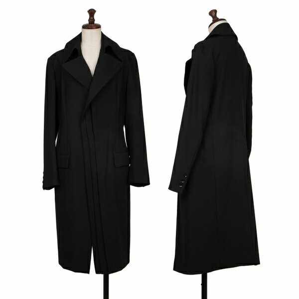 【中古】 ヨウジヤマモト ラヴィアンノアールYohji Yamamoto la vie en noir ウールラペルプリーツロングジャケット 黒1【レディース】
