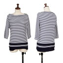 【中古】 ヨウジヤマモト ノアールYohji Yamamoto NOIR 切替ボーダー五分袖カットソー 白紺3【レディース】(4)