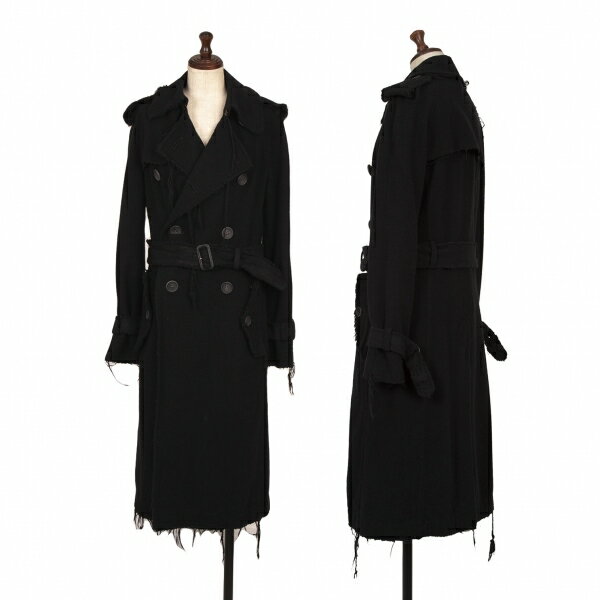 【中古】 ジュンヤワタナベ コムデギャルソンJUNYA WATANABE COMME des GARCONS ウール縮絨加工断ち切りベルテッドコート 黒S【レディース】