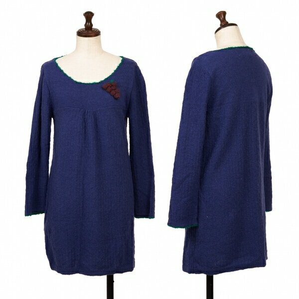 【中古】 ホコモモラJocomomola ウールナイロンポイントグレープロングニット 青緑他40【レディース】