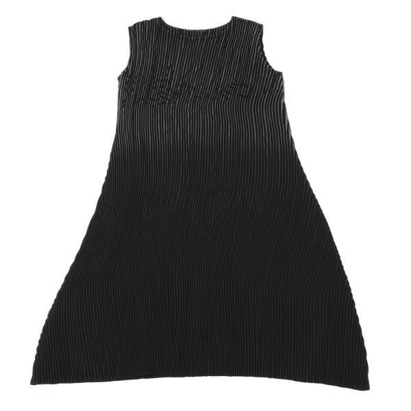 【中古】 イッセイミヤケISSEY MIYAKE ストライププリーツノースリーブワンピース 黒グレー2【レディース】