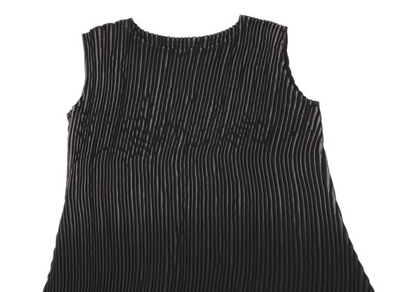 【中古】 イッセイミヤケISSEY MIYAKE ストライププリーツノースリーブワンピース 黒グレー2【レディース】