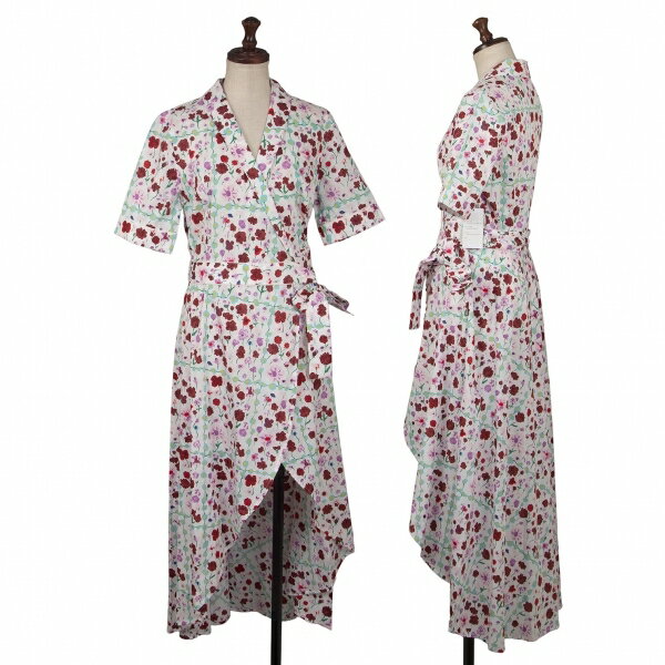 【中古】 エキップモンフェムEQUIPMENT FEMME コットンフラワープリントラップワンピース 白赤ピンクS【レディース】