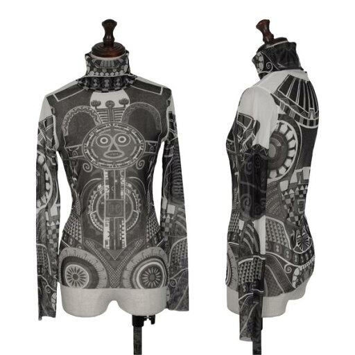 【中古】 ジャンポールゴルチエJean Paul GAULTIER ネイティブプリントタートルネックパワーネットカットソー 黒白S位【レディース】 【中古】 ジャンポールゴルチエJean Paul GAULTIER ネイティブプリントタートルネックパワーネットカットソー 黒白S位【レディース】