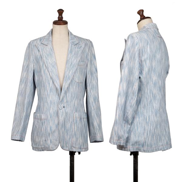 【中古】 ゴルチエジーンズGAULTIER JEAN'S 滲みストライプ織りくるみボタンジャケット 青白40【レディース】