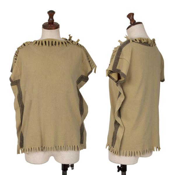 【中古】 イッセイミヤケ エーポックISSEY MIYAKE A-POC コットンナイロンラインフリンジカットソー ベージュ2【レディース】