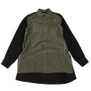 【中古】 ヨウジヤマモト プールオムYohji Yamamoto POUR HOMME レーヨンストライプ切替バックロングシャツ 黒カーキ3【メンズ】(4)