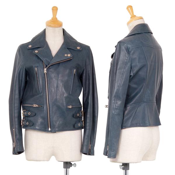 【中古】ビューティフルピープルbeautiful people ホースレザーライダースジャケット 青36【レディース】