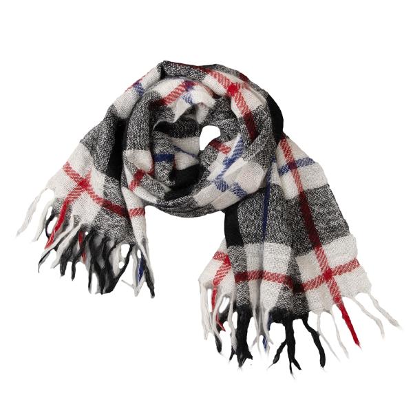 【中古】 ワイズ Y's モヘヤチェックフリンジストール 赤白黒青【レディース】