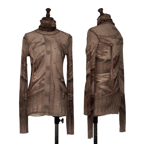【中古】 ジャンポールゴルチエ ファムJean Paul GAULTIER FEMME ニットプリントタートルネックパワーネットカットソー 茶S位【レディース】