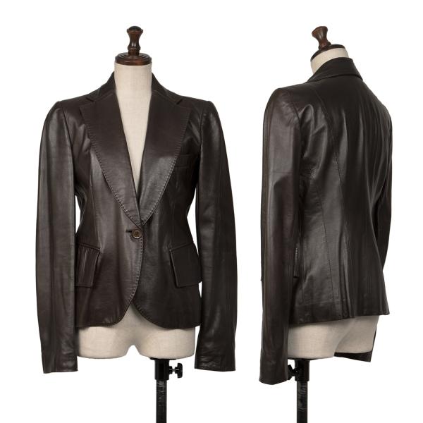【中古】 ダナキャラン DONNA KARAN COLLECTION 1Bラムレザージャケット 茶4【レディース】