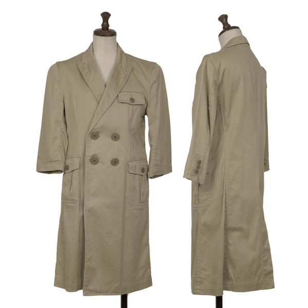 【中古】 コムコム コムデギャルソンCOMME des GARCONS コットン七分袖ダブルロングジャケット ベージュM【レディース】
