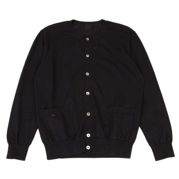 【中古】 パパスPapas ラウンドネックコットンニットカーディガン 黒M【メンズ】
