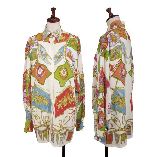 【中古】 ジャンニヴェルサーチGIANNI VERSACE フラッグプリントボタンダウンシャツ マルチ38【レディ..