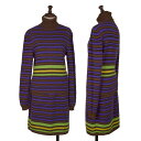 【中古】 ジャンニヴェルサーチGIANNI VERSACE ボーダーニットセットアップ 茶紫黄緑44【レディース】