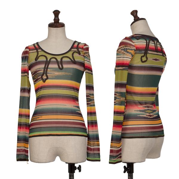 【中古】 ジャンポールゴルチエ ファムJean Paul GAULTIER FEMME ネイティブボーダーパワーネットカットソー マルチ40【レディース】