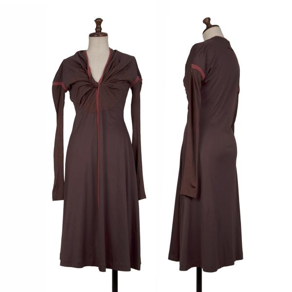 【中古】 ジャンポールゴルチエ ファムJean Paul GAULTIER FEMME ニットテープ切替ねじりデザインストレッチワンピース 茶赤40【レディース】