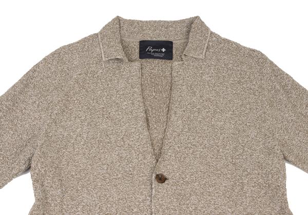 【中古】 パパスプラスPapas+ コットンリネンテーラードニットジャケット 茶白M【メンズ】