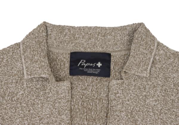 【中古】 パパスプラスPapas+ コットンリネンテーラードニットジャケット 茶白M【メンズ】