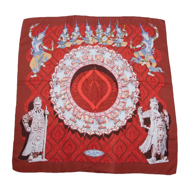 【中古】 エルメスHERMES カレ90 SIAM スカーフ ワイン【レディース】