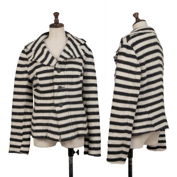 【中古】 ジュンヤワタナベ コムデギャルソンJUNYA WATANABE COMME des GARCONS ボーダーニットジャケット 黒オフホワイトM【レディース】